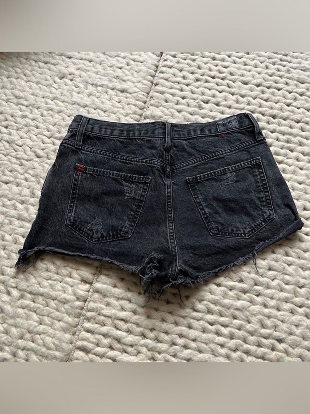 BDG Girlfriend High Rise Distressed Black Denim Cut-Off Shorts | size 29